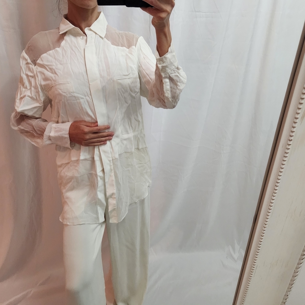 IRO Cream Button Down Shirt Colored mesh layer fashion trendy street wear White - Picture 2 of 9